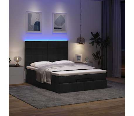 vidaXL Ottoman Bed with Mattress & LEDs Black Double Fabric