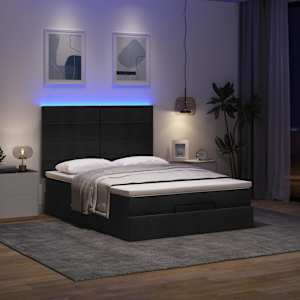 vidaXL Ottoman Bed with Mattress & LEDs Black Double Fabric