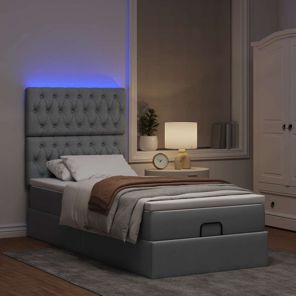 vidaXL Bed poef met matras en LED's stof 80x200 cm lichtgrijs afbeelding