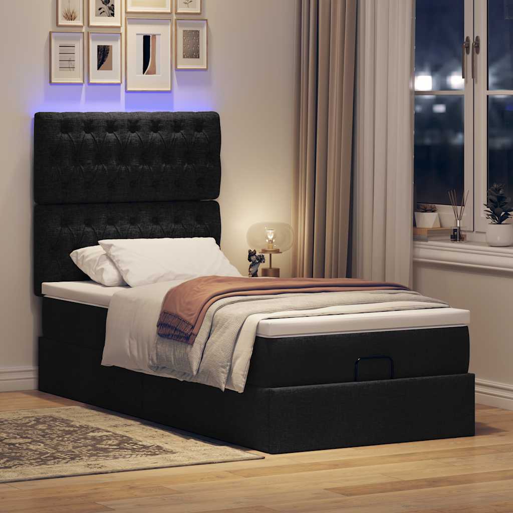 Ottoman-Bett mit Matratze Schwarz 80×200 cm Stoff