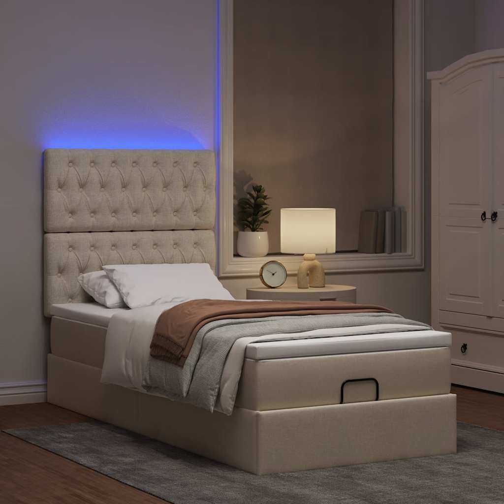 vidaXL Ottoman-Bett mit Matratze & LEDs Creme 80x200 cm Stoff