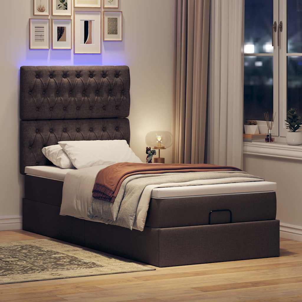 vidaXL Ottoman bed met matras en LED's 90x190cm stof donkerbruin afbeelding