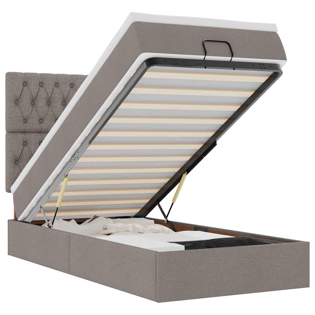 Thumbnail - vidaXL Ottoman-Bett mit Matratze & LEDs Taupe 90x190 cm Stoff