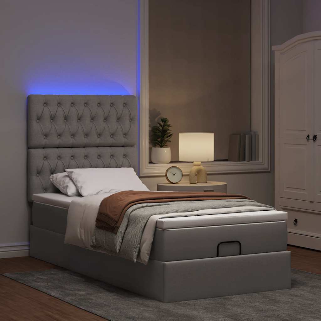 vidaXL Ottoman-Bett mit Matratze & LEDs Taupe 90x190 cm Stoff