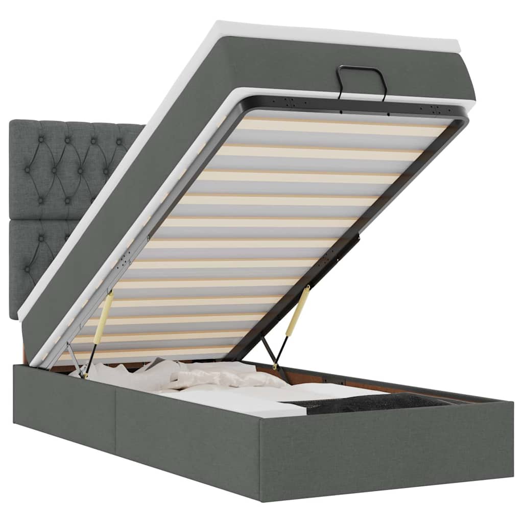 Thumbnail - vidaXL Ottoman-Bett mit Matratze & LEDs Dunkelgrau 100x200 cm Stoff