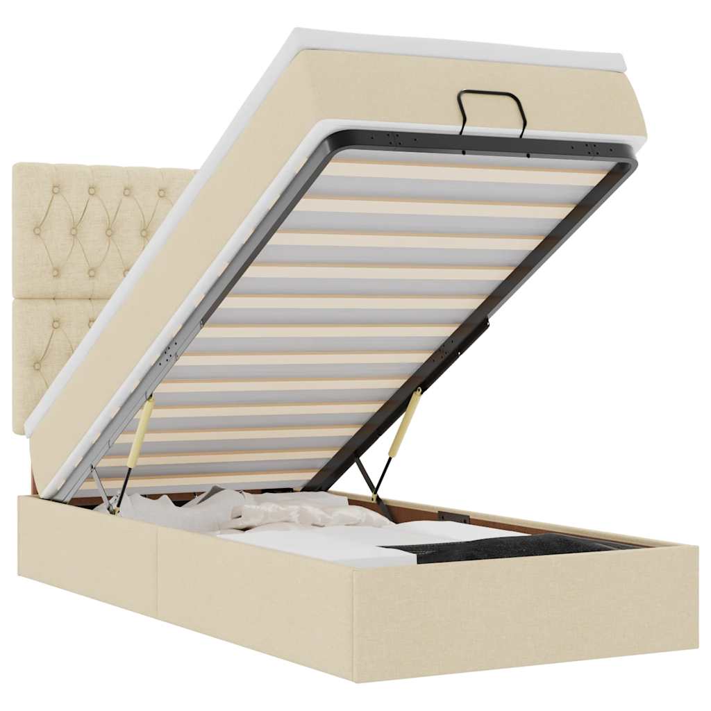 vidaXL Ottoman bed met matras en LED's 100x200cm stof crèmekleurig, foto 3