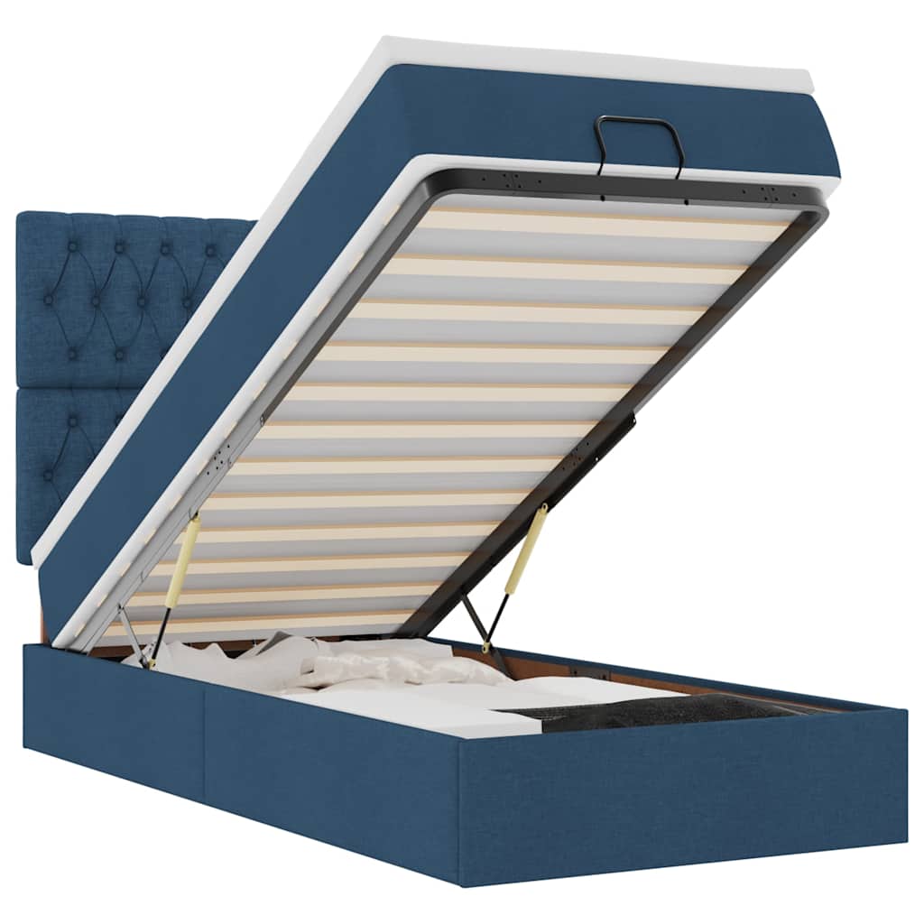 Thumbnail - vidaXL Ottomane Bett mit Matratze & LEDs Blau 100x200 cm Stoff