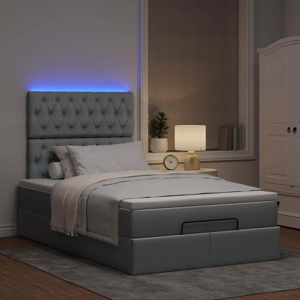 vidaXL Ottoman bed met matras en LED's 120x190 cm stof lichtgrijs afbeelding
