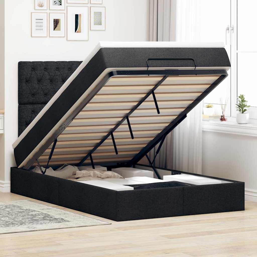 vidaXL Cadru de pat otoman cu saltea Negru 120x190 cm Tesatura
