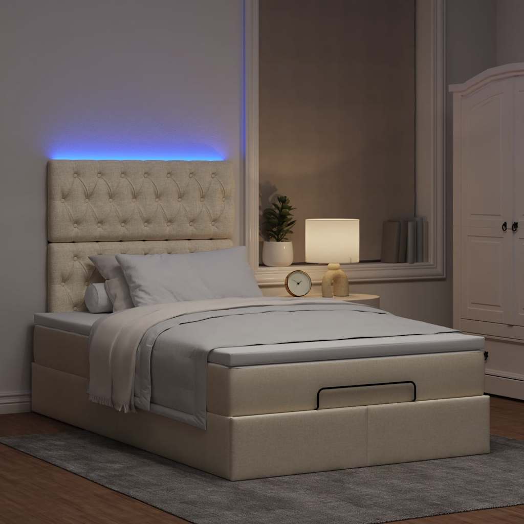 Thumbnail - vidaXL Ottoman-Bett mit Matratze & LEDs Creme 120x190 cm Stoff