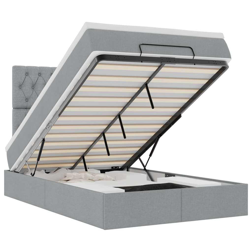 Thumbnail - vidaXL Ottoman-Bett mit Matratze & LEDs Hellgrau 120x200 cm Stoff