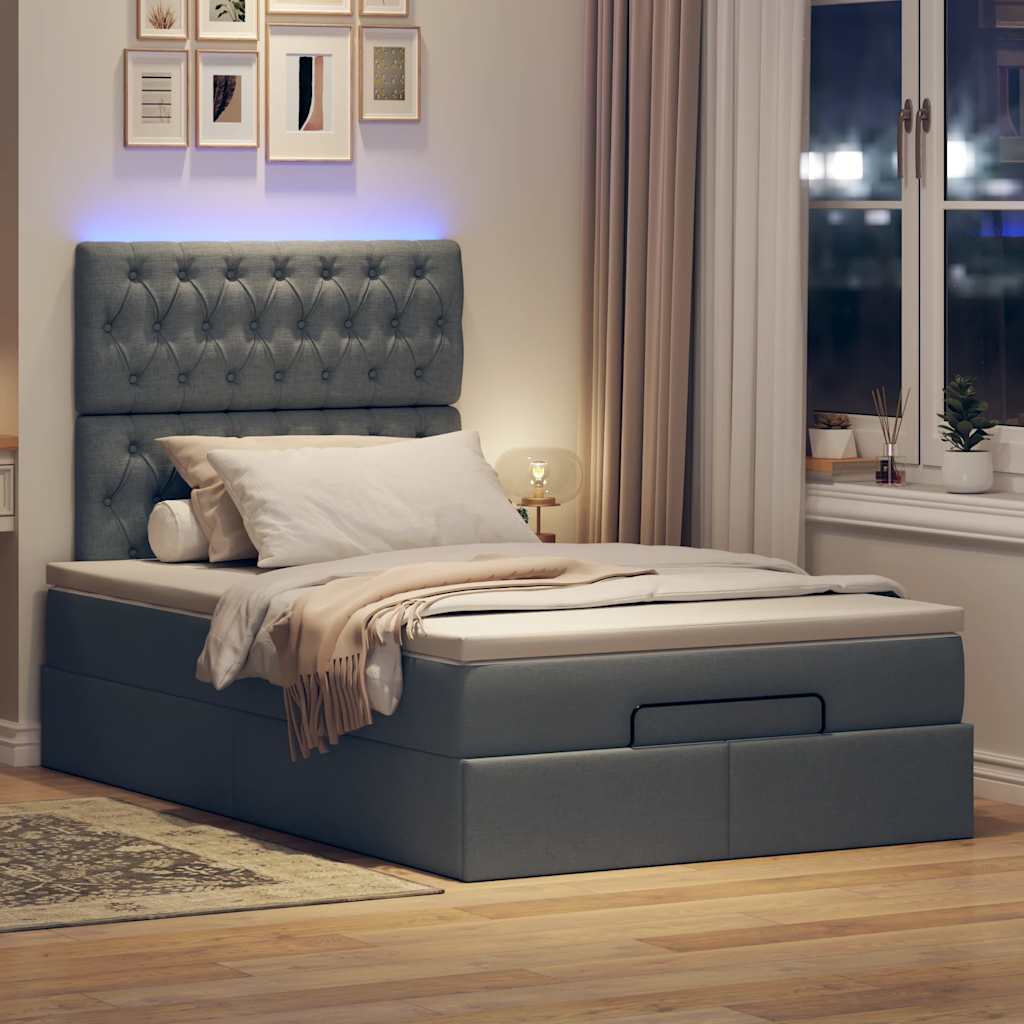 vidaXL Ottoman bed met matras en LED's 120x200cm stof donkergrijs afbeelding