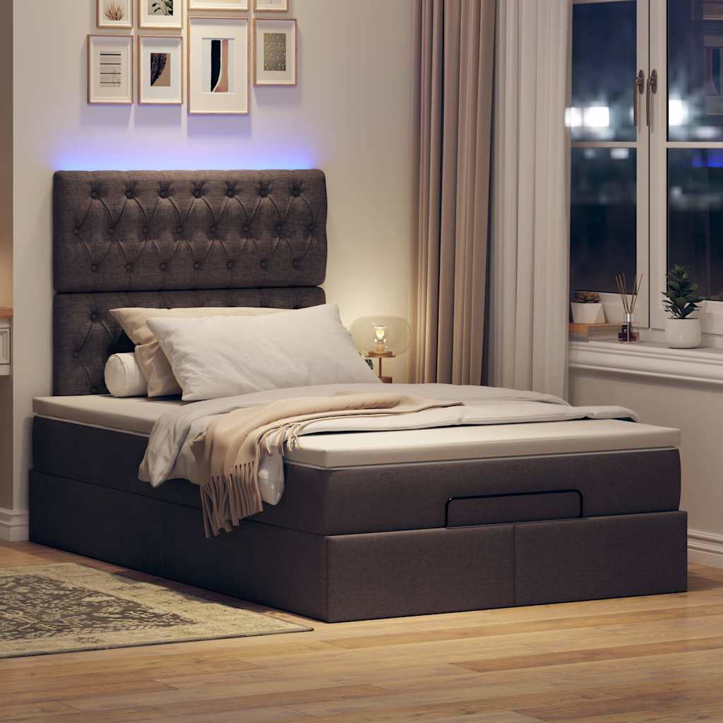 vidaXL Ottoman bed met matras en LED's 120x200cm stof donkerbruin afbeelding