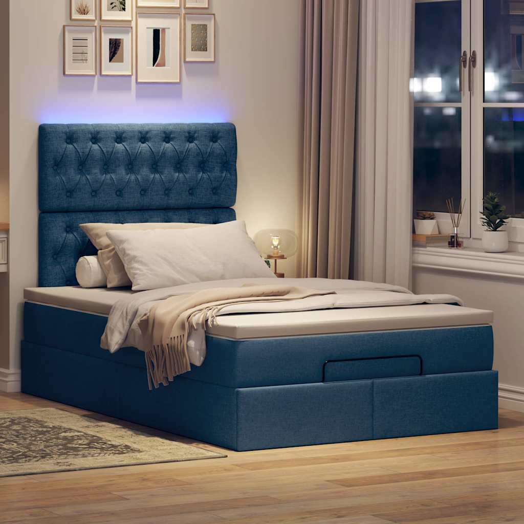 vidaXL Ottoman bed met matras en LED's 120x200cm stof blauw afbeelding