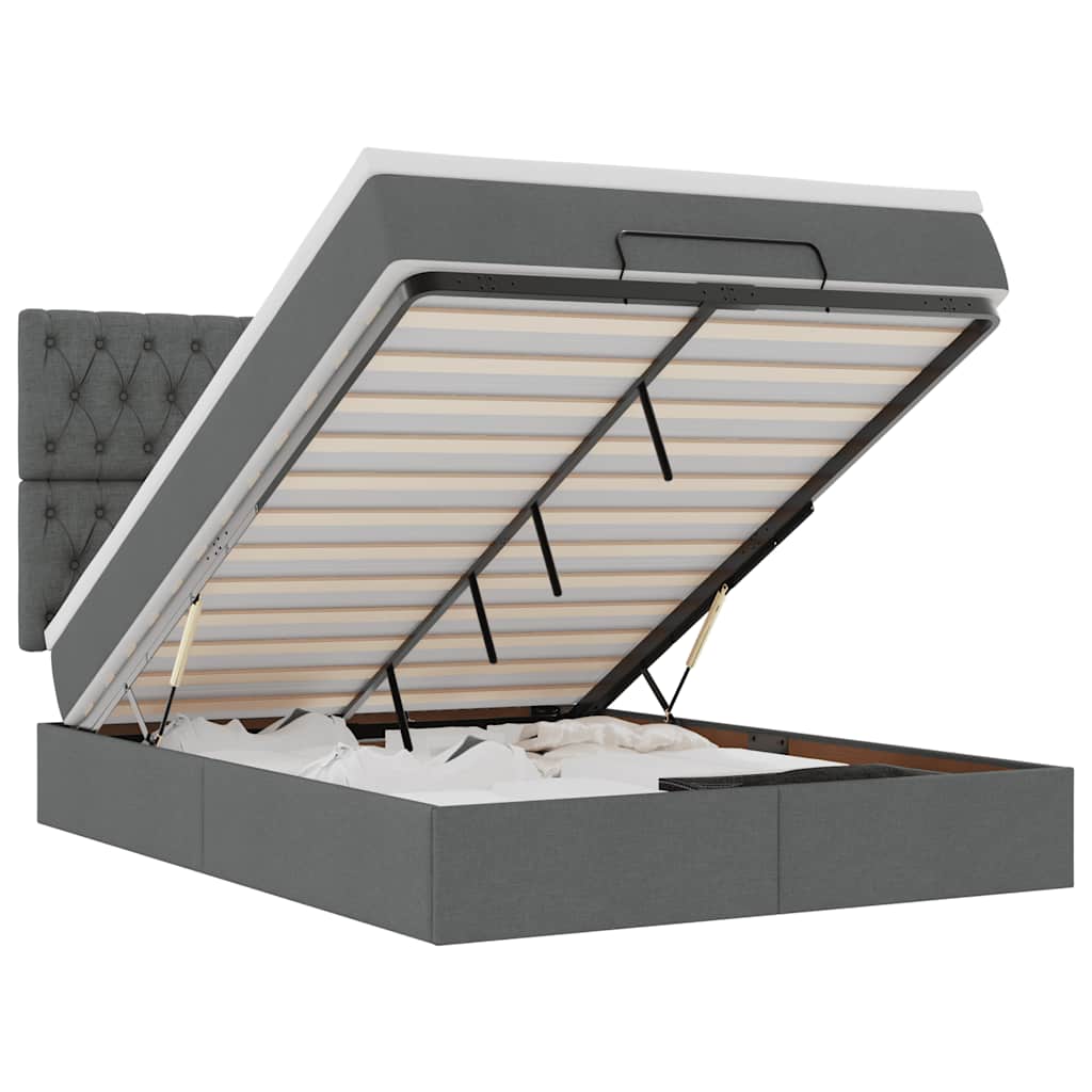 vidaXL Ottoman bed met matras en LED's 140x190cm stof donkergrijs grijs, foto 3