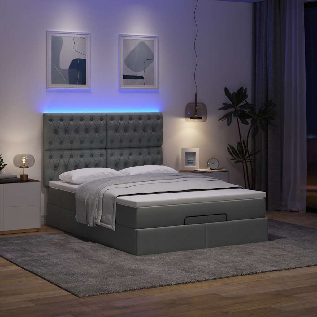 vidaXL Ottoman bed met matras en LED's 140x190cm stof donkergrijs afbeelding