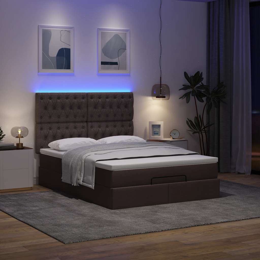 vidaXL Ottoman bed met matras en LED's 140x190cm stof donkerbruin afbeelding