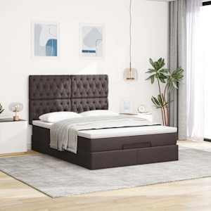 Osmanský rám postele s matrací tmavě hnědá 140x190cm textil - obrázek 4