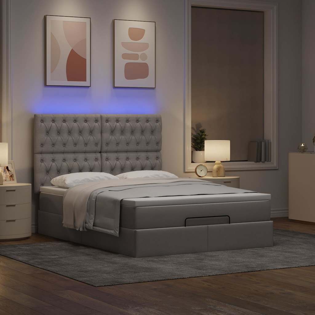 vidaXL Ottoman bed met matras en LED's 140x190cm stof taupe, foto 2