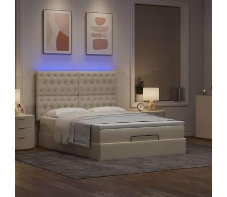 vidaXL Οθωμανικό κρεβάτι με στρώμα & LEDs Cream 140x190cm Ύφασμα