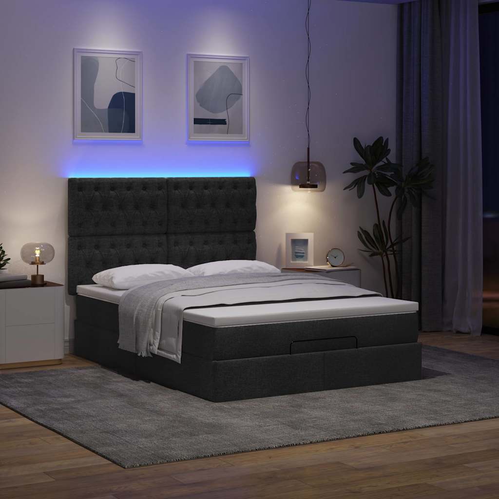 vidaXL Ottoman bed met matras en LED's 140x200cm stof zwart afbeelding