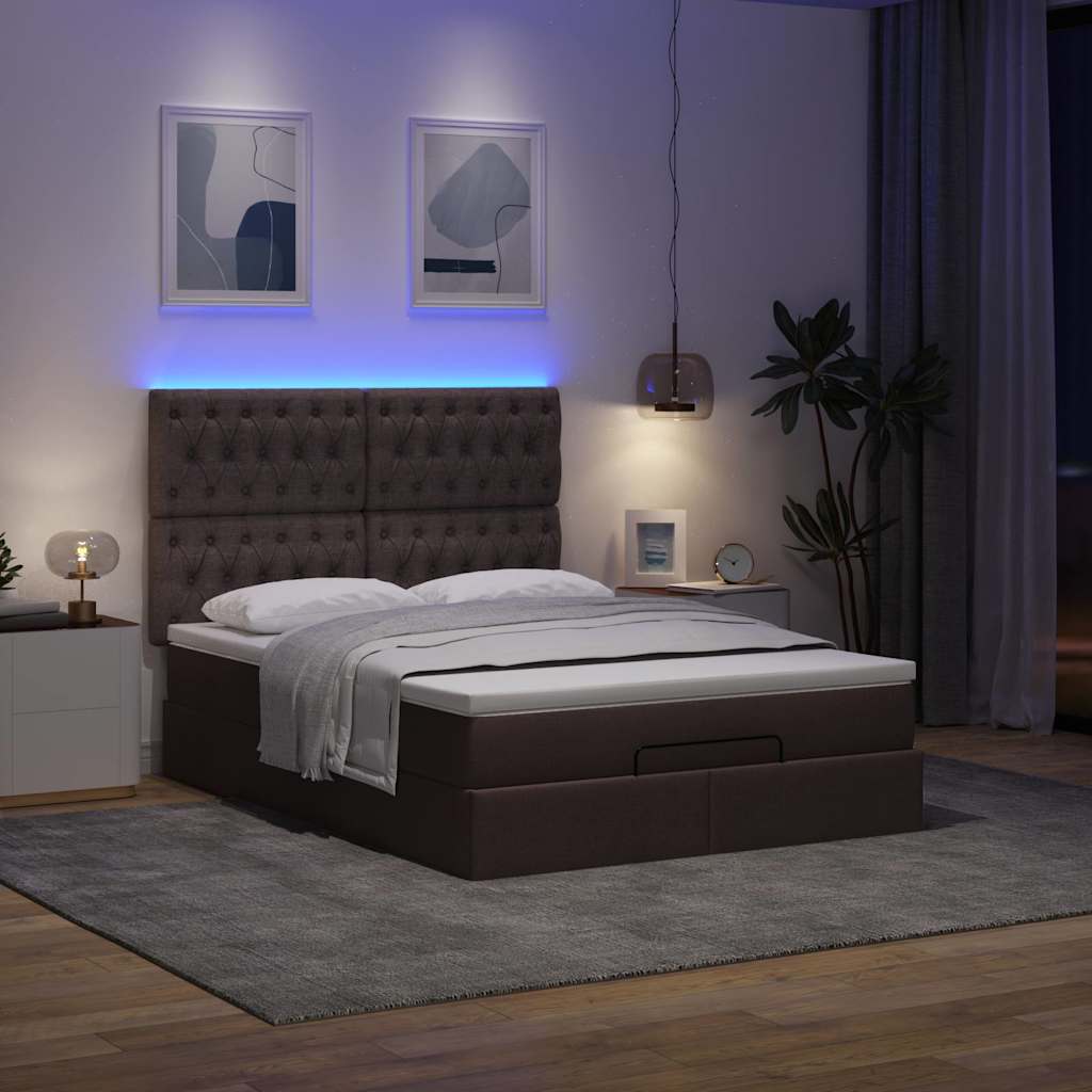 vidaXL Ottoman bed met matras en LED's 140x200cm stof donkerbruin afbeelding