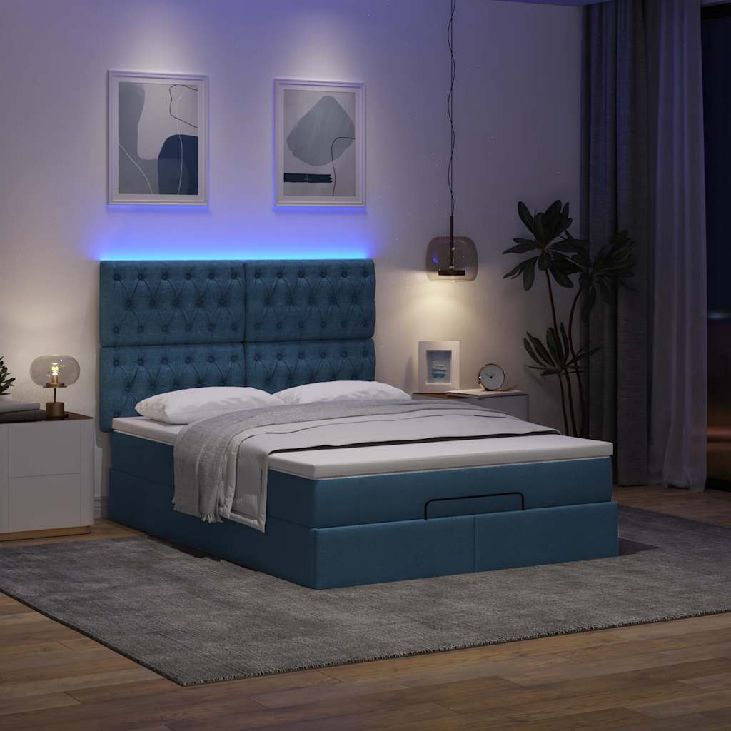 vidaXL Ottoman bed met matras en LED's 140x200cm stof blauw afbeelding