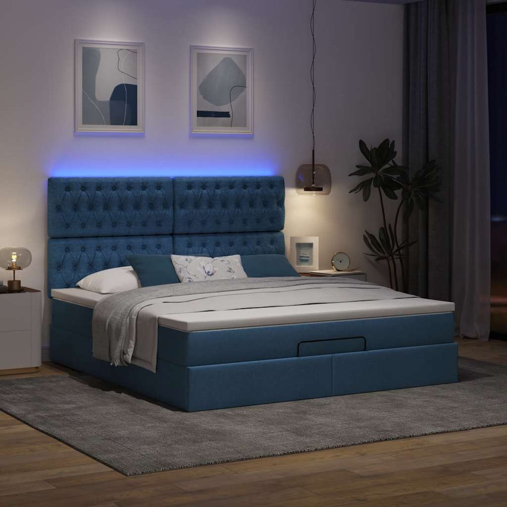 Thumbnail - vidaXL Ottoman-Bett mit Matratze & LEDs Blau 160x200 cm Stoff