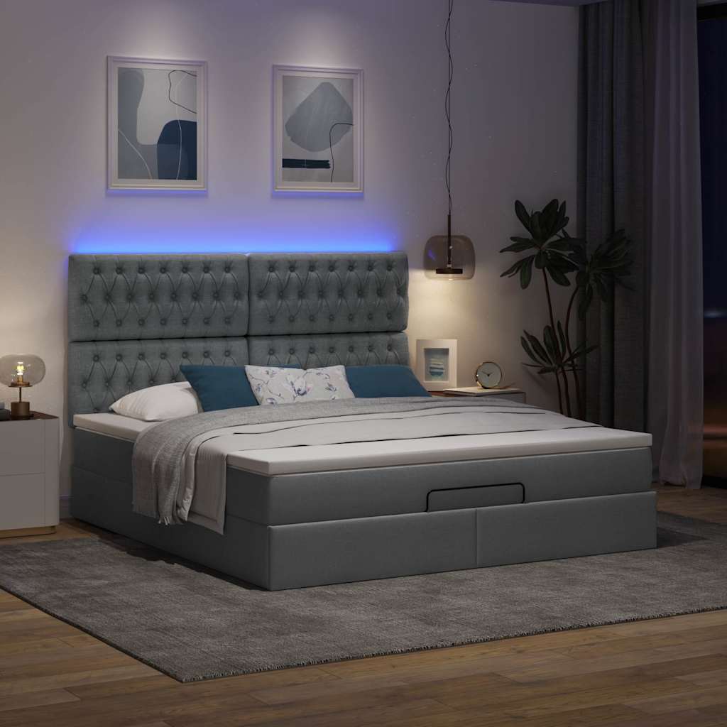 vidaXL Ottoman bed met matras en LED's 180x200cm stof donkergrijs afbeelding