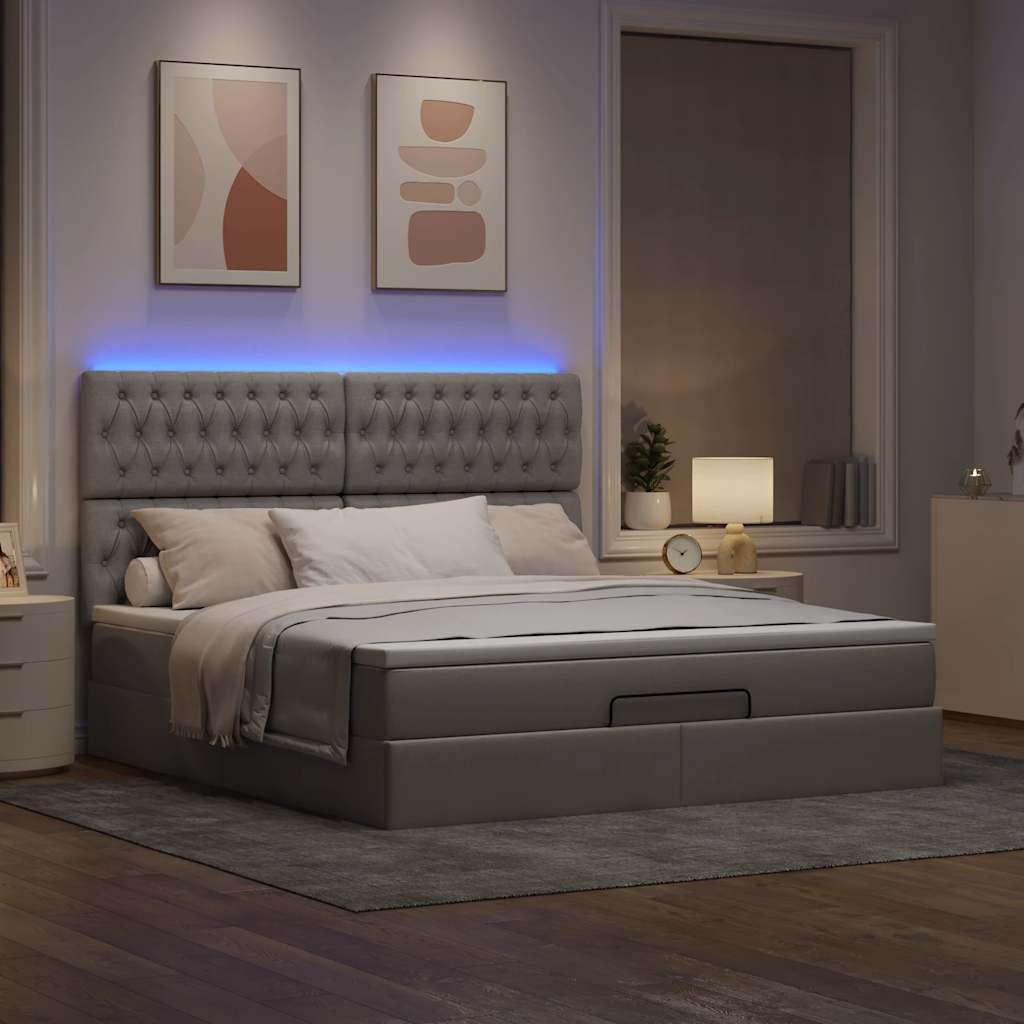 vidaXL Ottoman bed met matras en LED's 180x200cm stof taupe afbeelding