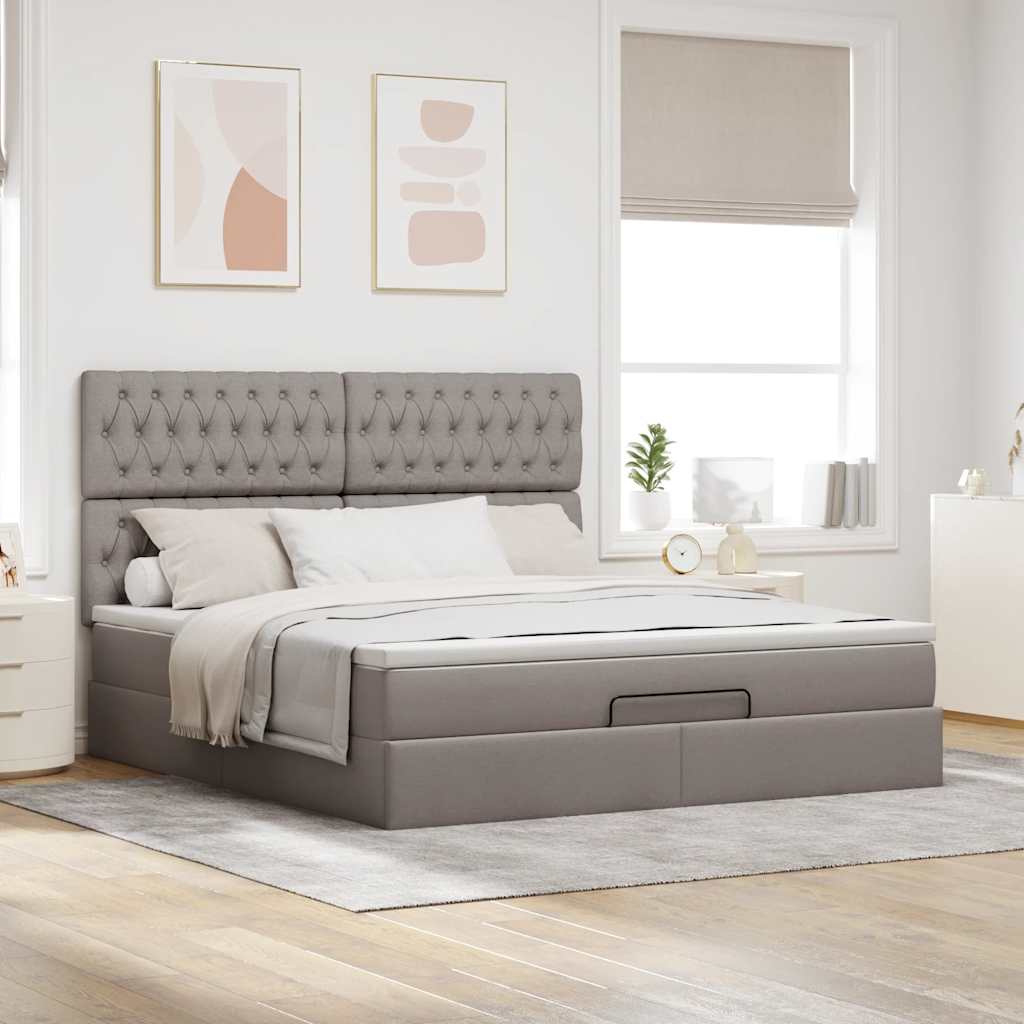 Rama łóżka otomana z materacem, taupe, 180x200 cm, tkanina