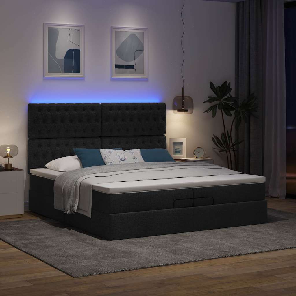vidaXL Ottoman bed met matrassen en LED's 200x200cm stof zwart afbeelding