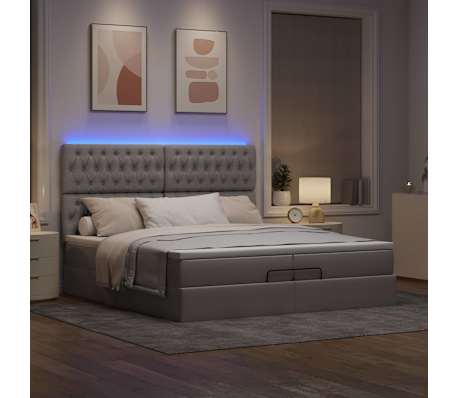 vidaXL Οθωμανικό κρεβάτι με στρώματα & LEDs Taupe 200x200cm ύφασμα