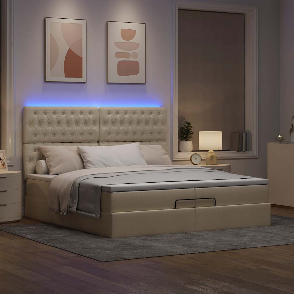 Thumbnail - vidaXL Ottoman-Bett mit Matratzen & LEDs Creme 200x200 cm Stoff