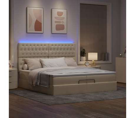 vidaXL Οθωμανικό κρεβάτι με στρώματα & LEDs Κρέμα 200x200cm ύφασμα