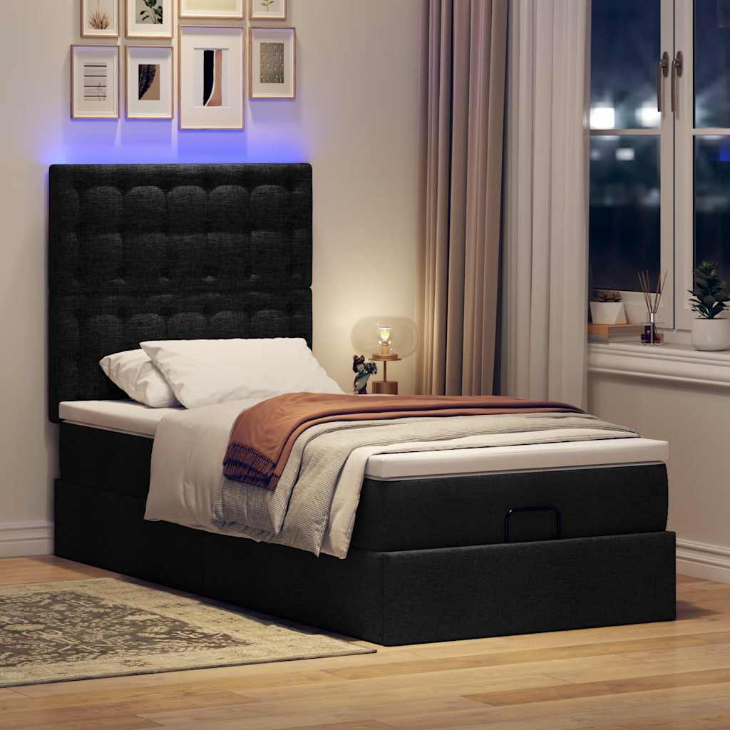 vidaXL Bed poef met matras en LED's 80x200 cm stof zwart afbeelding