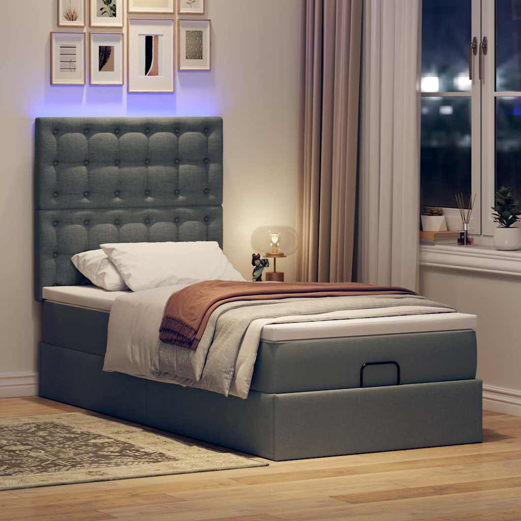 vidaXL Ottoman bed met matras en LED's 90x190cm stof donkergrijs afbeelding