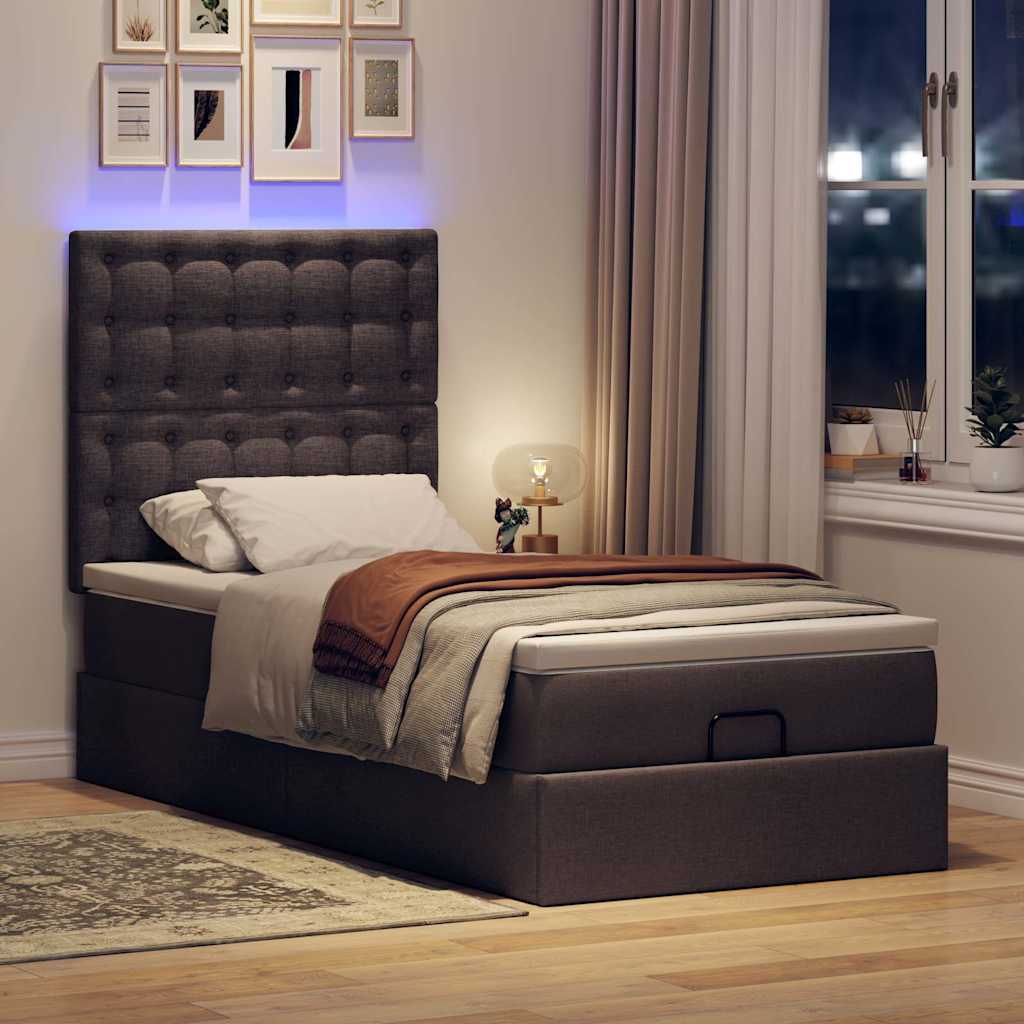 vidaXL Ottoman bed met matras en LED's 90x190cm stof donkerbruin afbeelding