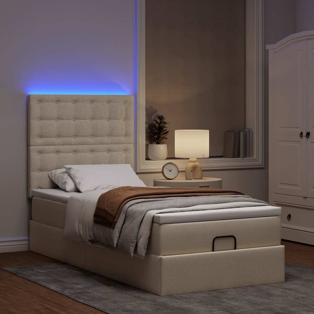 vidaXL Ottoman-Bett mit Matratze & LEDs Creme 90x190 cm Stoff