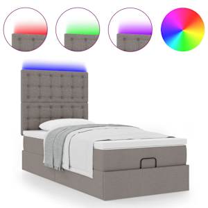 Osmanská postel s matrací & LED taupe 90x200 cm látka - obrázek 5