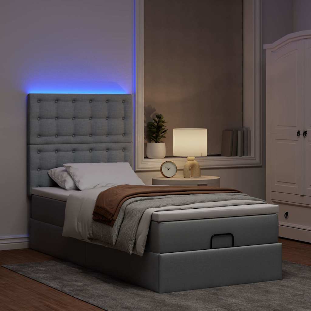 vidaXL Ottoman bed met matras en LED's 100x200cm stof lichtgrijs afbeelding
