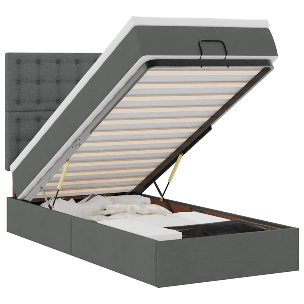 Thumbnail - vidaXL Ottoman-Bett mit Matratze & LEDs Dunkelgrau 100x200 cm Stoff