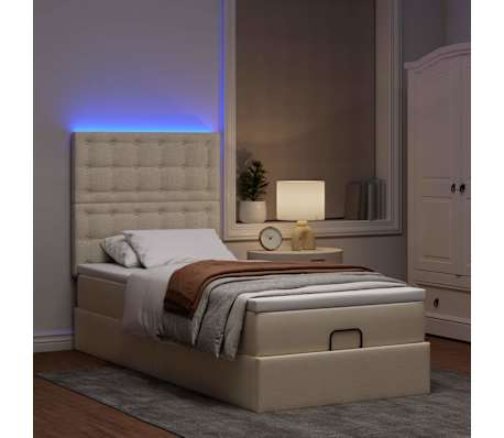 vidaXL Ottoman-Bett mit Matratze & LEDs Creme 100x200 cm Stoff