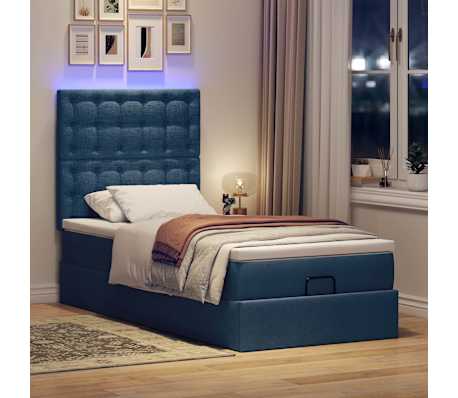 VidaXL Osmanská posteľ s matracom a LED diódami Modrá látka 100x200 cm