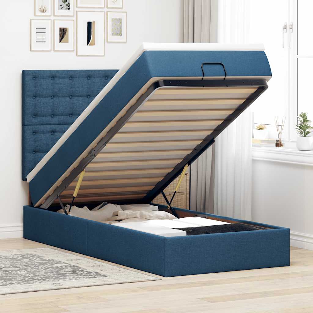 vidaXL Ottoman-Bett mit Matratze & LEDs Blau 100x200 cm Stoff