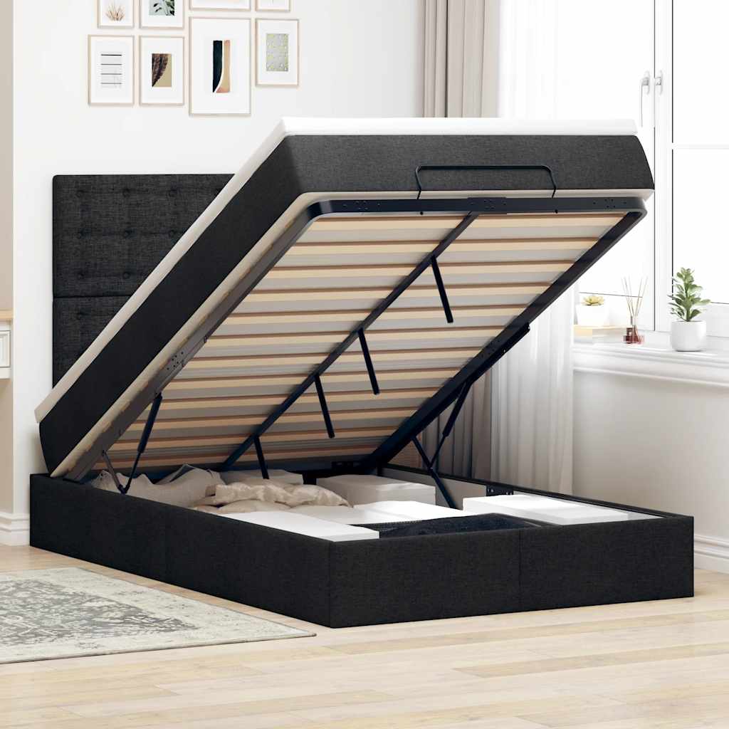 vidaXL Cadru de pat otoman cu saltea Negru 120x190 cm Tesatura