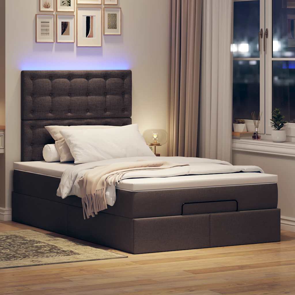 vidaXL Ottoman bed met matras en LED's 120x190 cm stof donkerbruin afbeelding