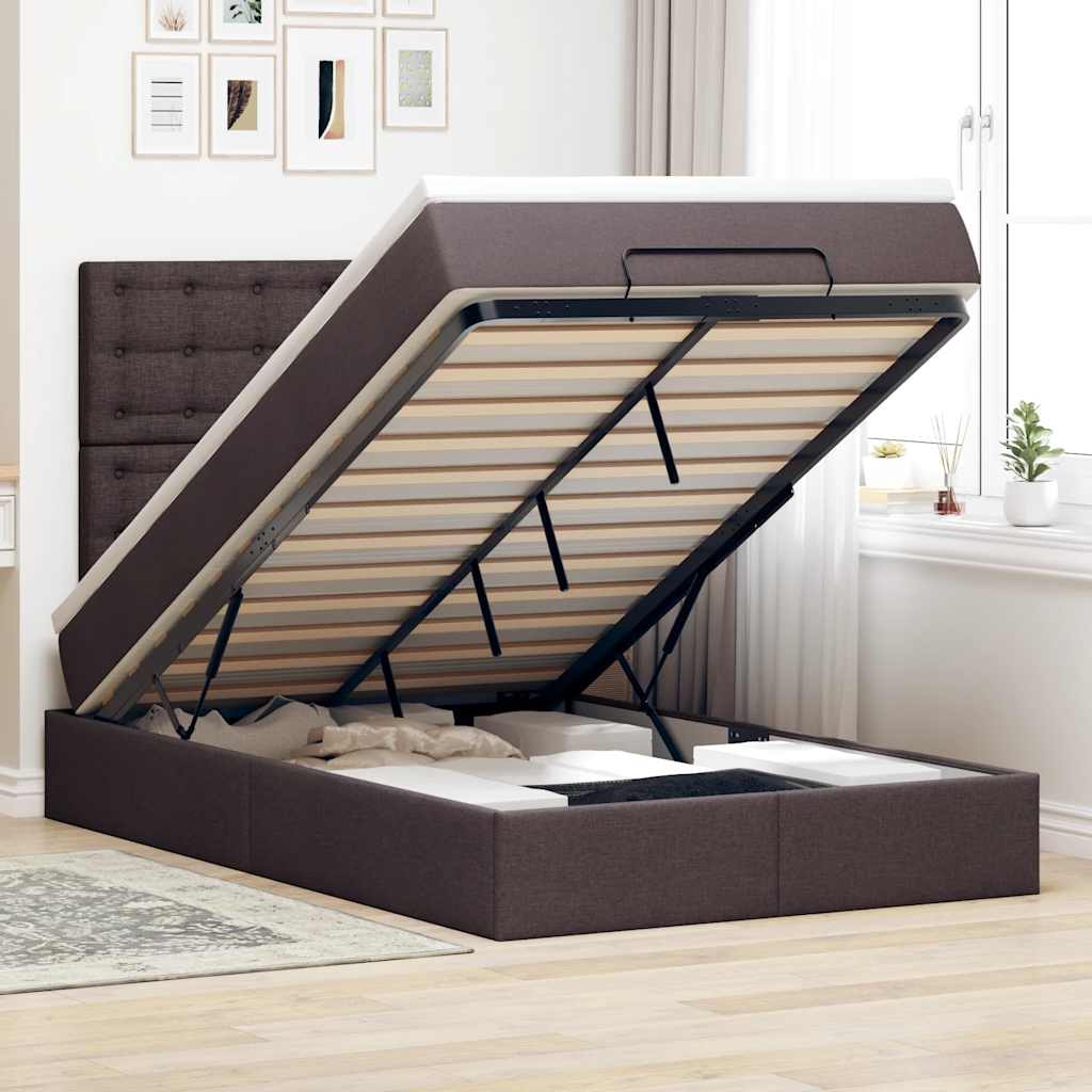 vidaXL Cadru de pat otoman cu saltea țesătură maro închis 120x190 cm