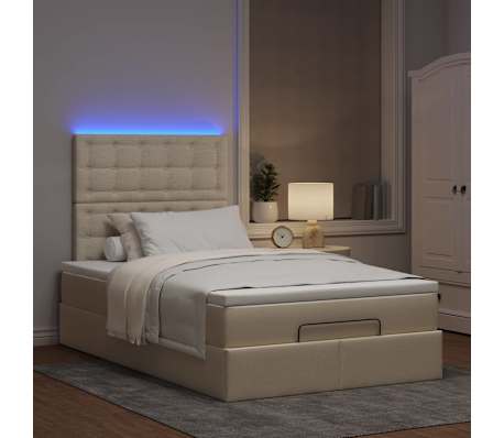 vidaXL Οθωμανικό κρεβάτι με στρώμα & LEDs Cream 120x190cm ύφασμα