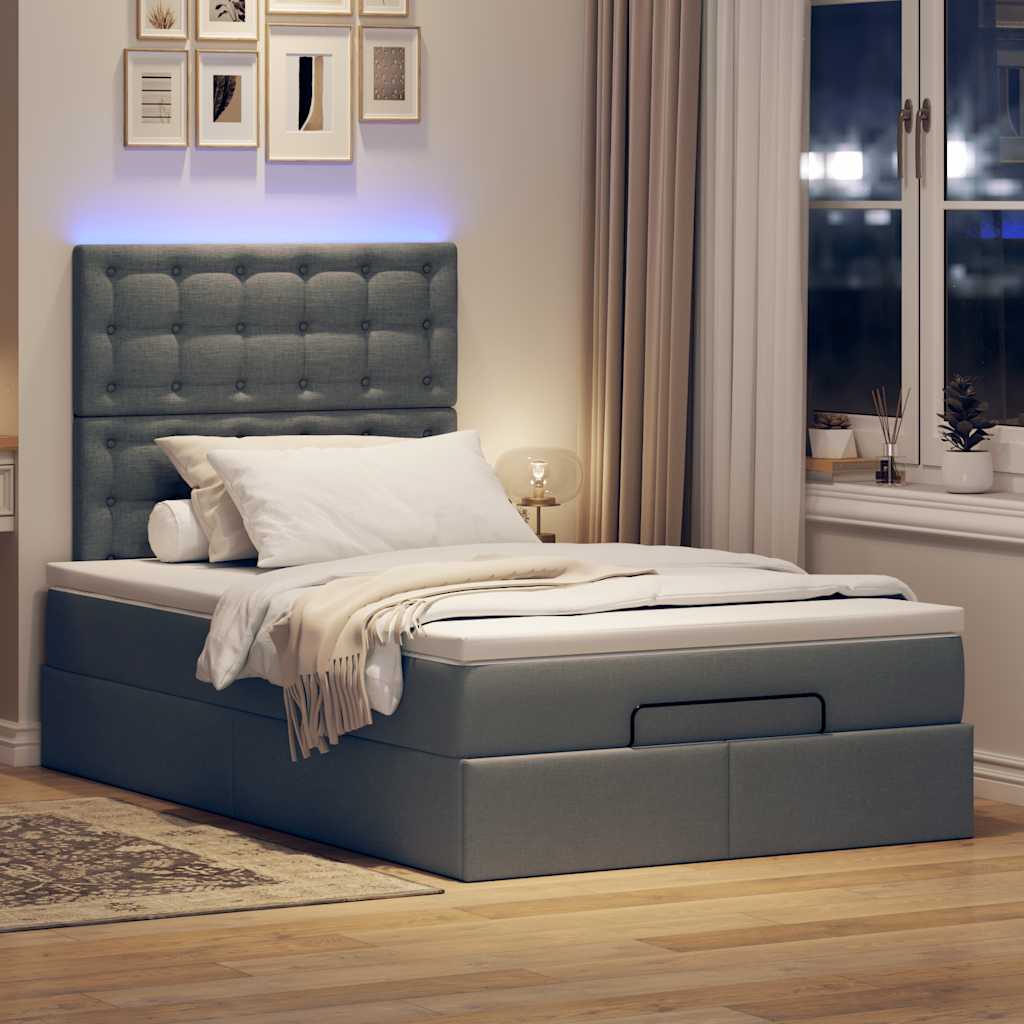 vidaXL Ottoman bed met matras en LED's 120x200cm stof donkergrijs afbeelding